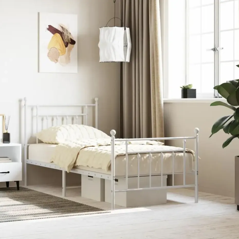 vidaXL - Bed frame met hoofd- en voeteneinde - Wit - Metaal - 90x200 cm