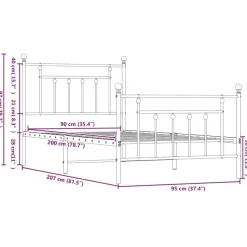 vidaXL - Bed frame met hoofd- en voeteneinde - Wit - Metaal - 90x200 cm