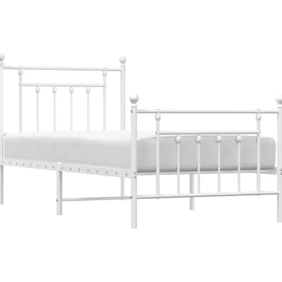 vidaXL - Bed frame met hoofd- en voeteneinde - Wit - Metaal - 90x200 cm