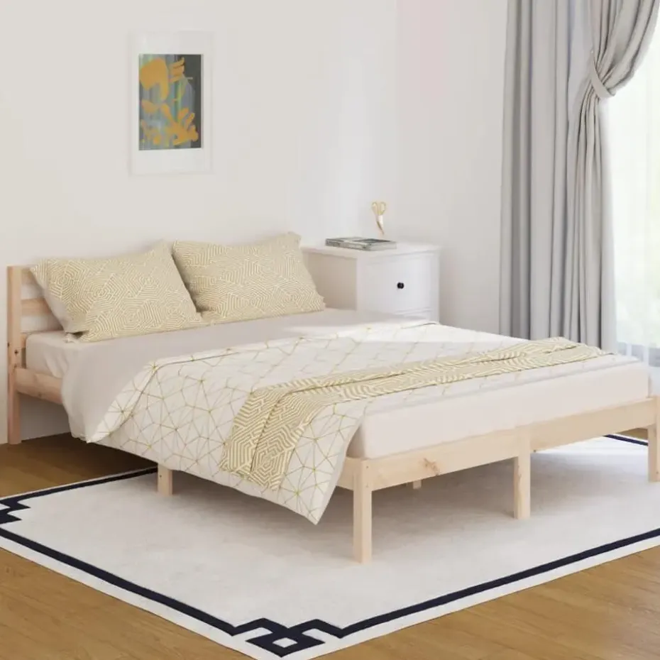 vidaXL - Bed frame met hoofdbord - Naturel - Massief grenenhout - 140x200 cm