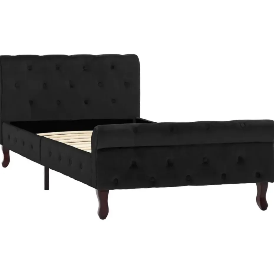 vidaXL - Bed frame met hoofdbord - Zwart - Fluweel - 90x200 cm