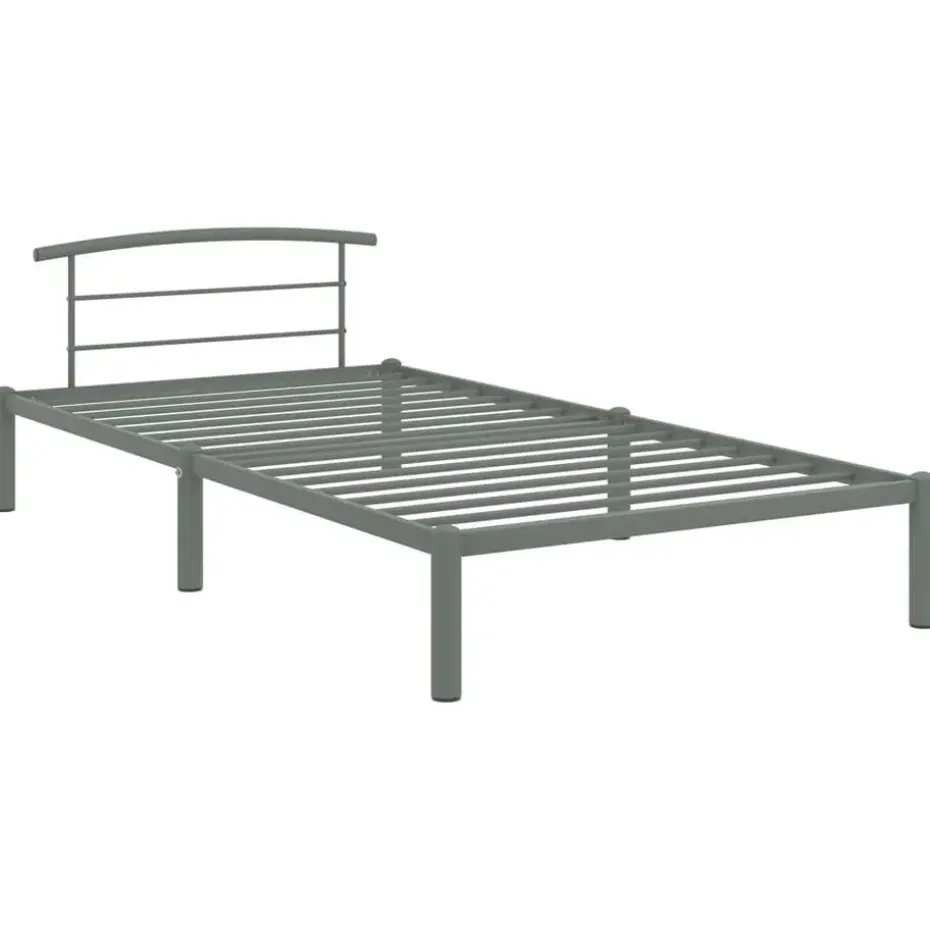 vidaXL - Bed frame met hoofdeinde - Grijs - Metaal - 90x200 cm