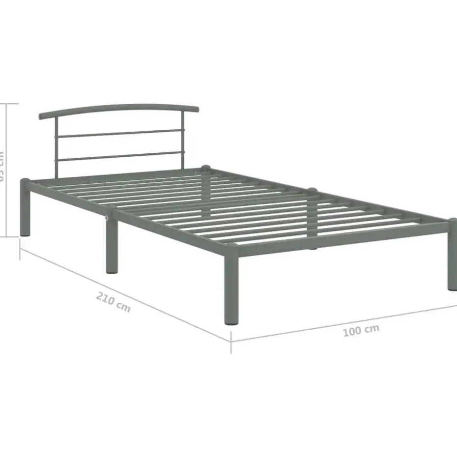 vidaXL - Bed frame met hoofdeinde - Grijs - Metaal - 90x200 cm