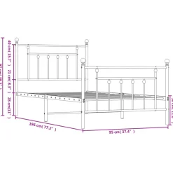 vidaXL - Bed frame met hoofd- en voeteneinde - Zwart - Metaal - 90x190 cm