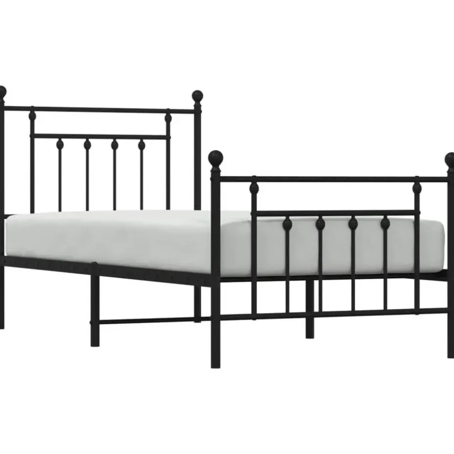 vidaXL - Bed frame met hoofd- en voeteneinde - Zwart - Metaal - 90x190 cm