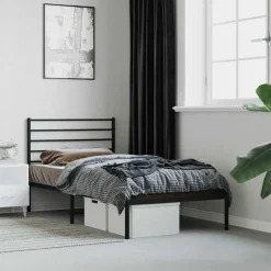 vidaXL - Bed frame met hoofdbord - Zwart - Metaal - 90x200 cm