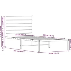 vidaXL - Bed frame met hoofdbord - Zwart - Metaal - 90x200 cm