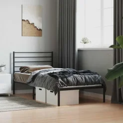 vidaXL - Bed frame met hoofdbord - Zwart - Metaal - 90x200 cm