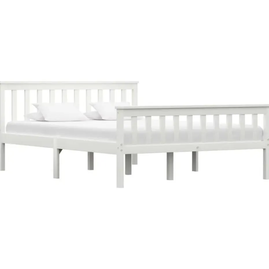 vidaXL - Bed frame met hoofdeinde - Wit - Massief grenenhout - 140x200 cm