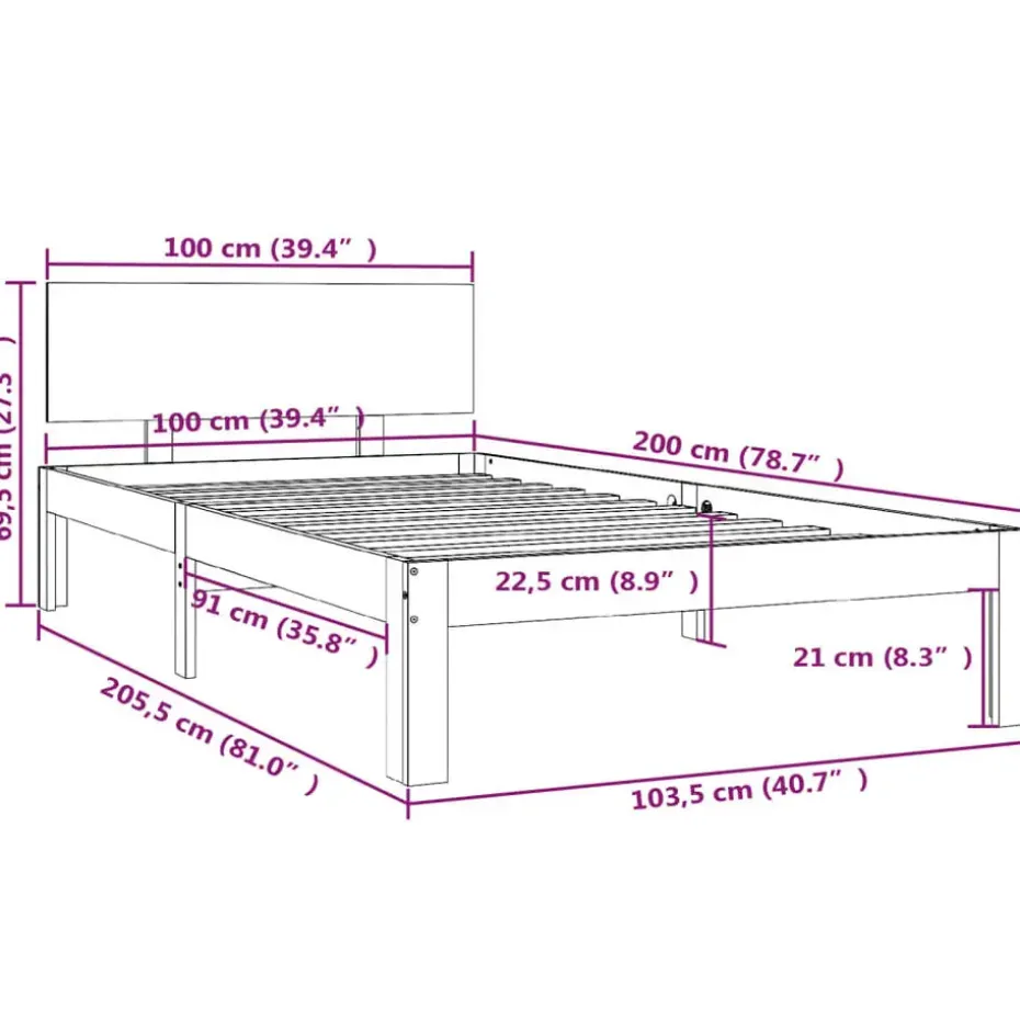 vidaXL - Bed frame met hoofdbord - Wit - Massief grenenhout - 100x200 cm