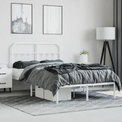 vidaXL - Bed frame met hoofdbord - Wit - Metaal - 120x200 cm