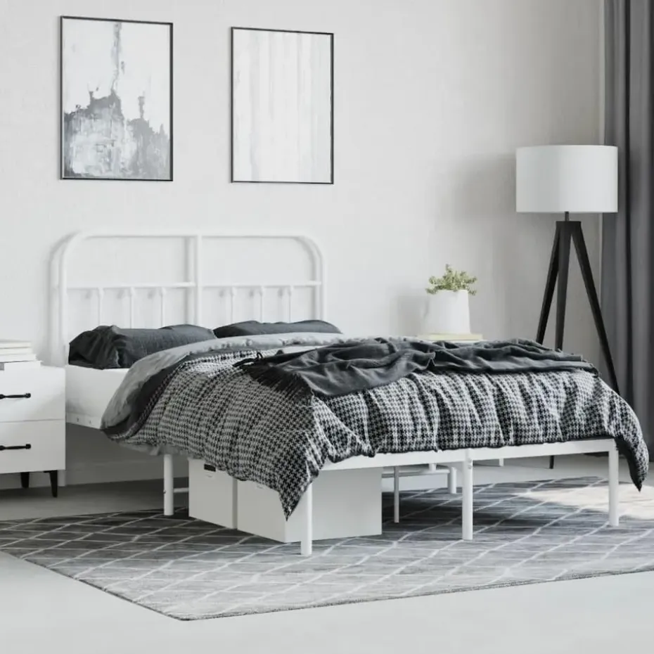 vidaXL - Bed frame met hoofdbord - Wit - Metaal - 120x200 cm