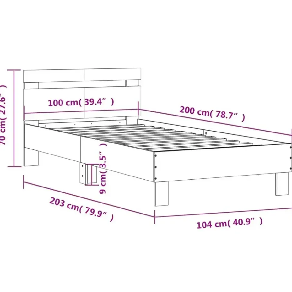 vidaXL - Bed frame met hoofdbord - Wit - Bewerkt hout - 100x200 cm