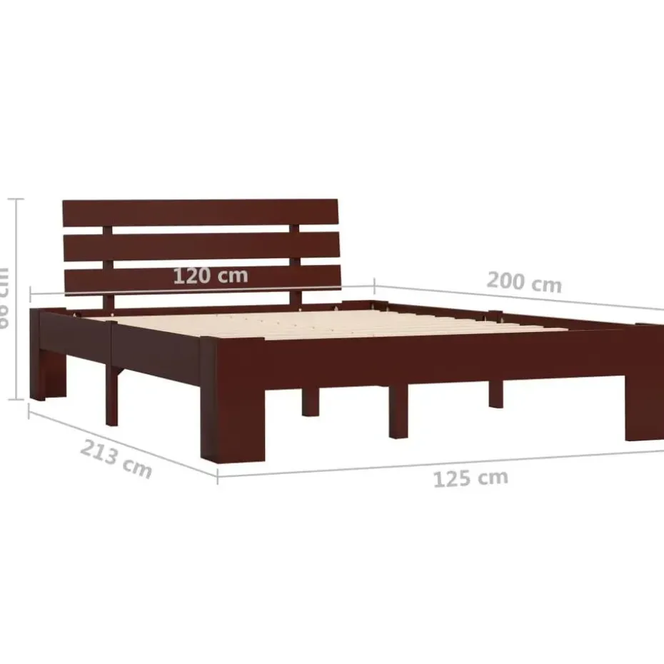 vidaXL - Bed frame met hoofdbord - Donkerbruin - Massief grenenhout - 120x200 cm