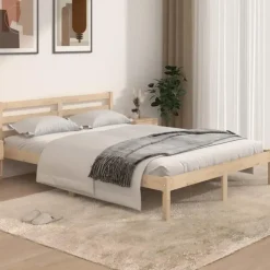 vidaXL - Bed frame met hoofdeinde - Naturel - Massief grenenhout - 140x190 cm
