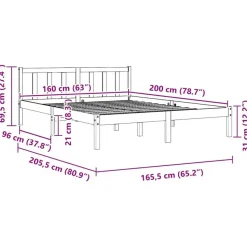 vidaXL - Bed frame met hoofdeinde - Wit - Massief grenenhout - 160x200 cm