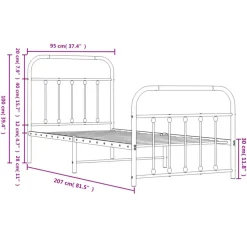 vidaXL - Bed frame met hoofd- en voeteneinde - Zwart - Metaal - 90x200 cm