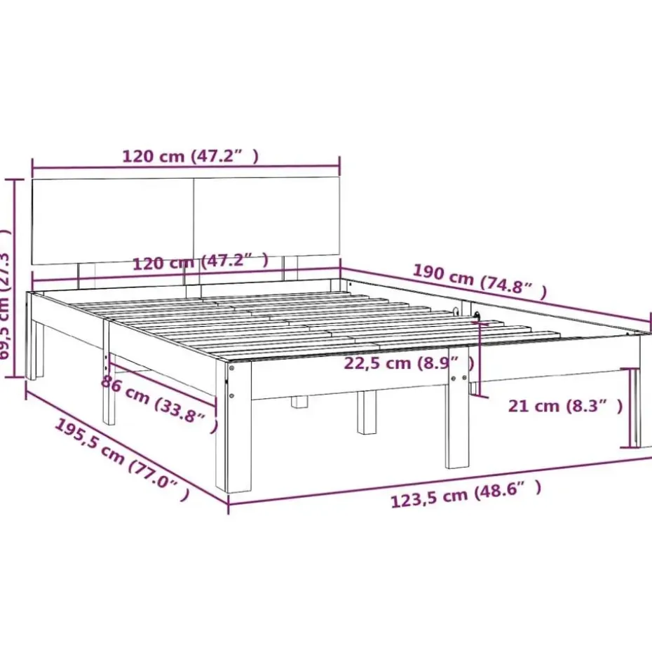 vidaXL - Bed frame met hoofbord - Naturel - Massief grenenhout - 120x190 cm
