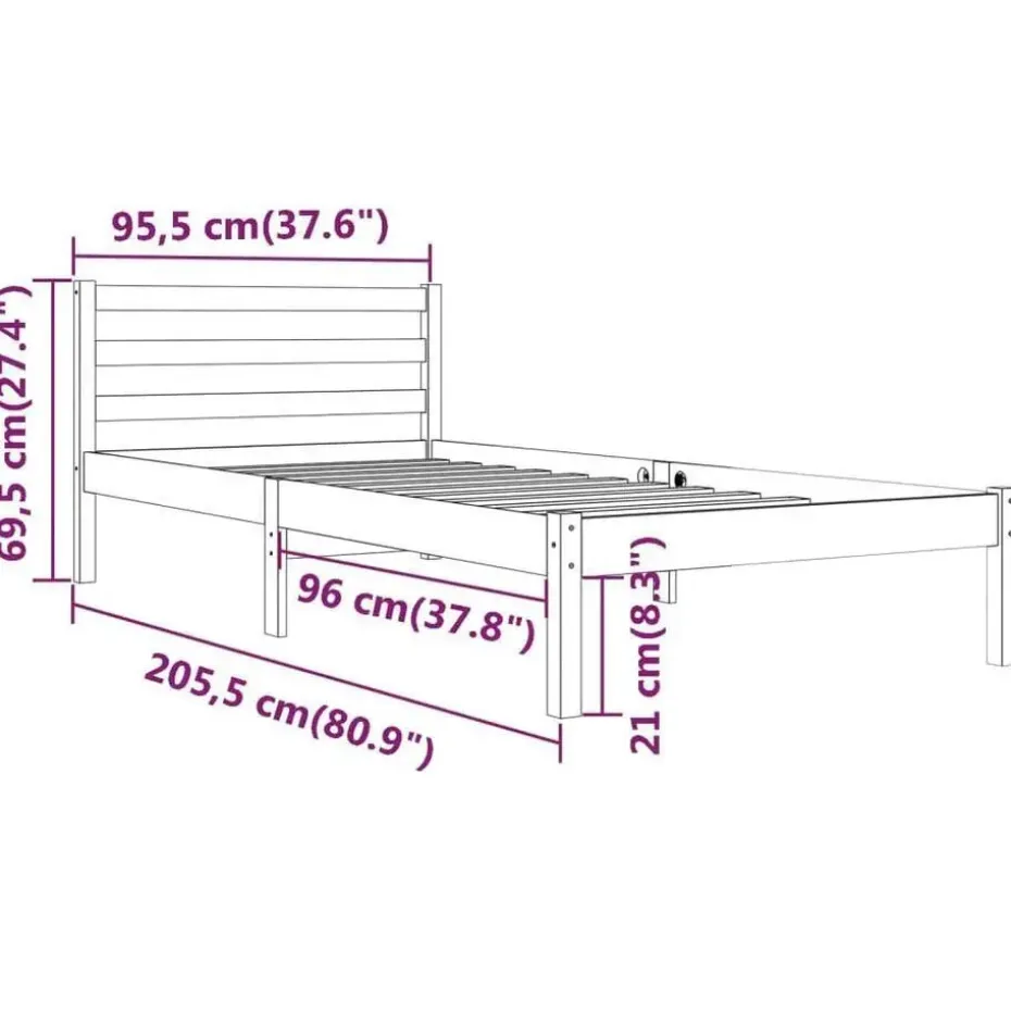 vidaXL - Bed frame met lattenbodem - Naturel - Massief grenenhout - 90x200 cm