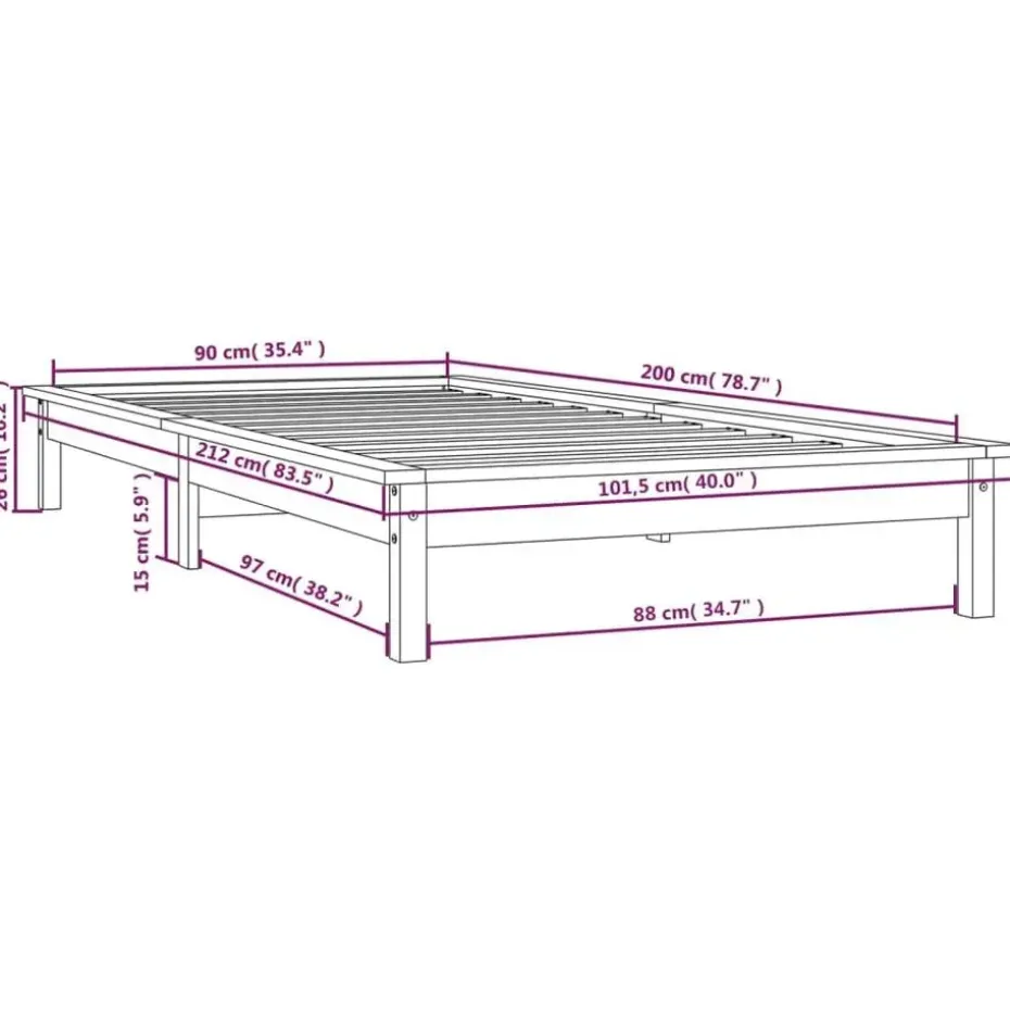 vidaXL - Bed frame met lattenbodem - Zwart - Massief grenenhout - 90x200 cm