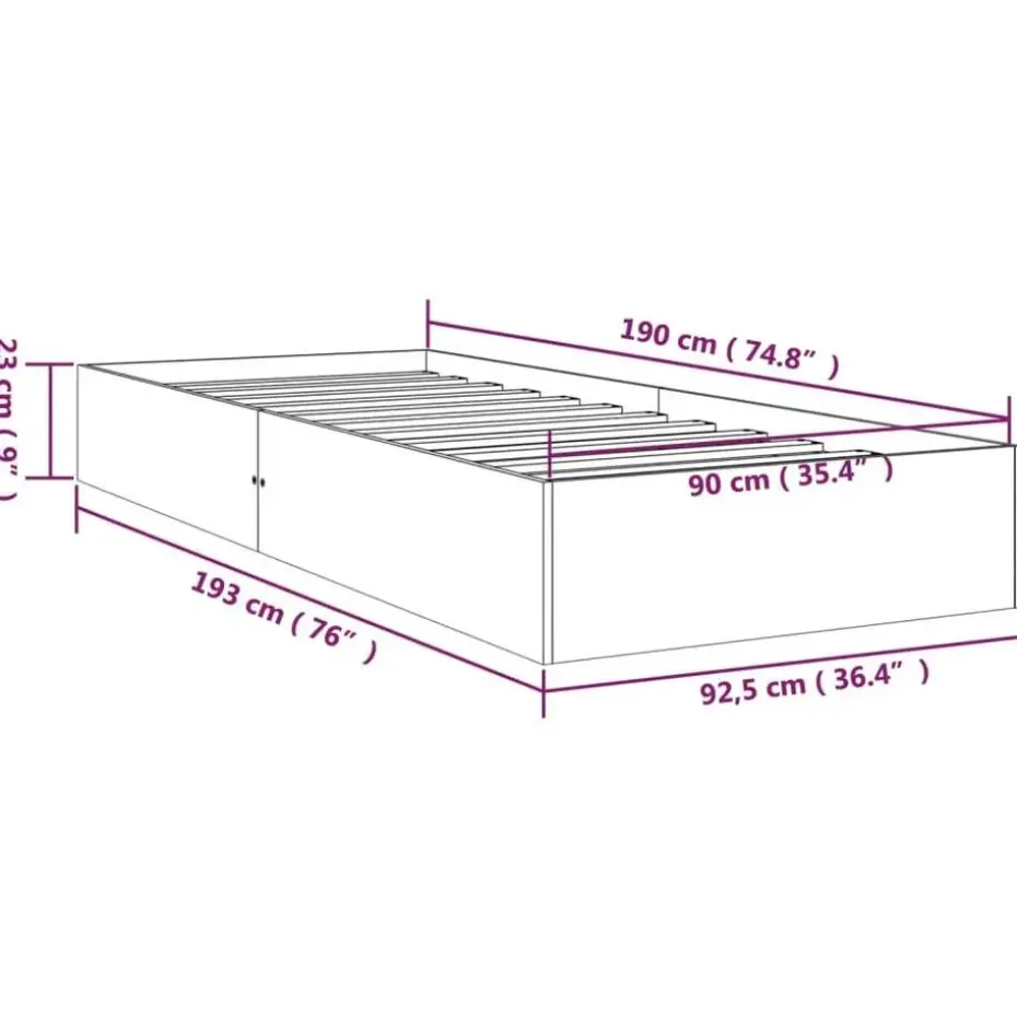 vidaXL - Bed frame met lattenbodem - Naturel - Massief hout - 90x190 cm