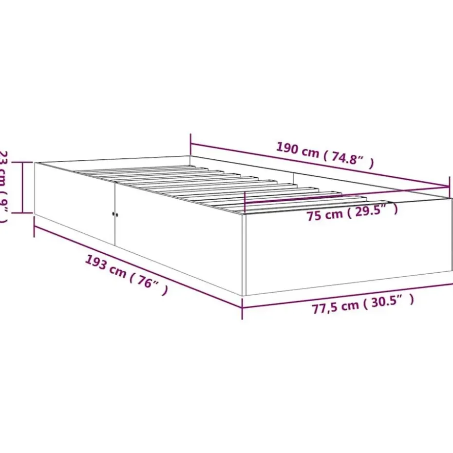 vidaXL - Bed frame met lattenbodem - Naturel - Massief hout - 75x190 cm