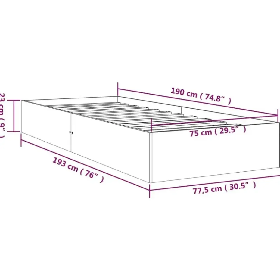 vidaXL - Bed frame met lattenbodem - Naturel - Massief hout - 75x190 cm
