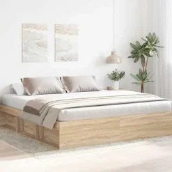 vidaXL - Bed frame met opbergruimte - Sonoma eikenkleurig - Hout - 200x200 cm
