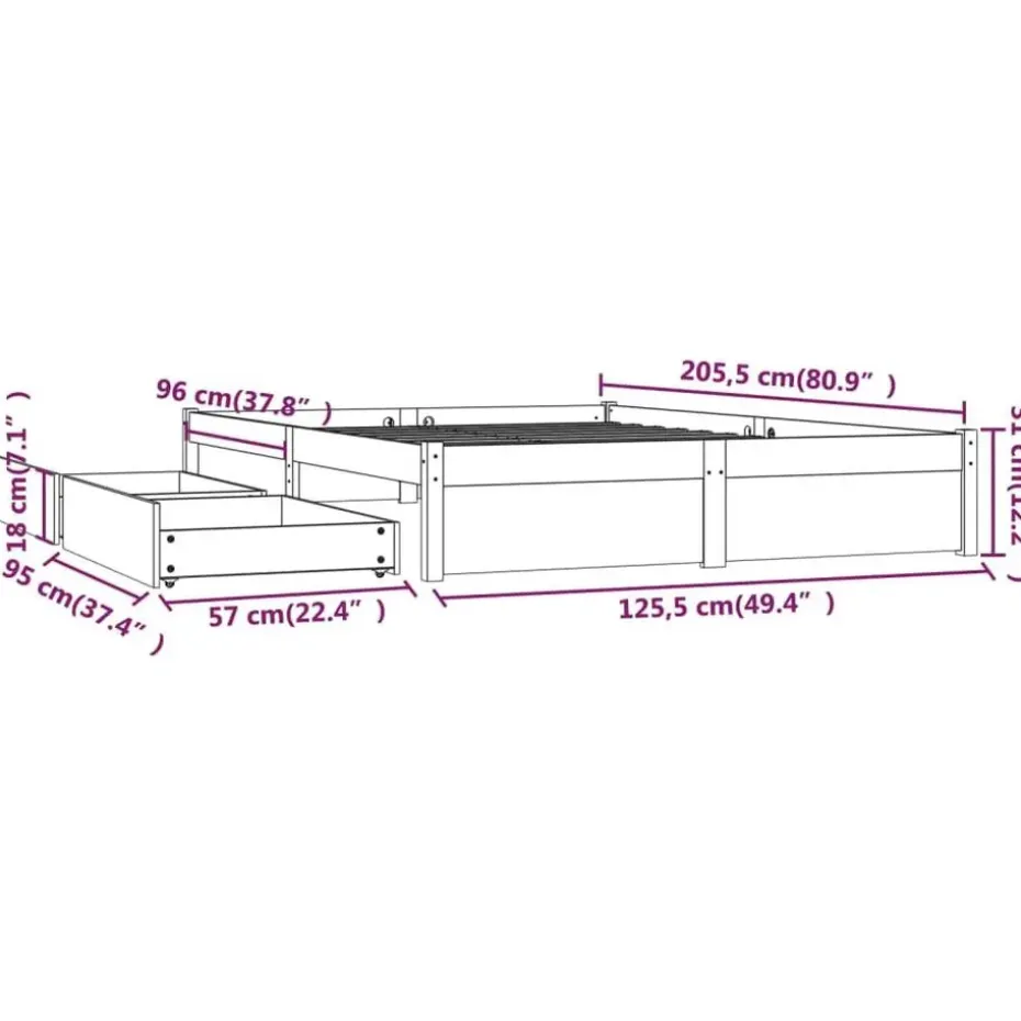 vidaXL - Bed frame zonder matras met lades - Naturel - Grenenhout - 120x200 cm