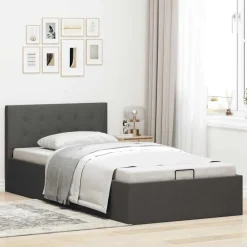 vidaXL - Bed met opbergruimte - Hydraulische - Donkergrijs - Stof - 100x200 cm