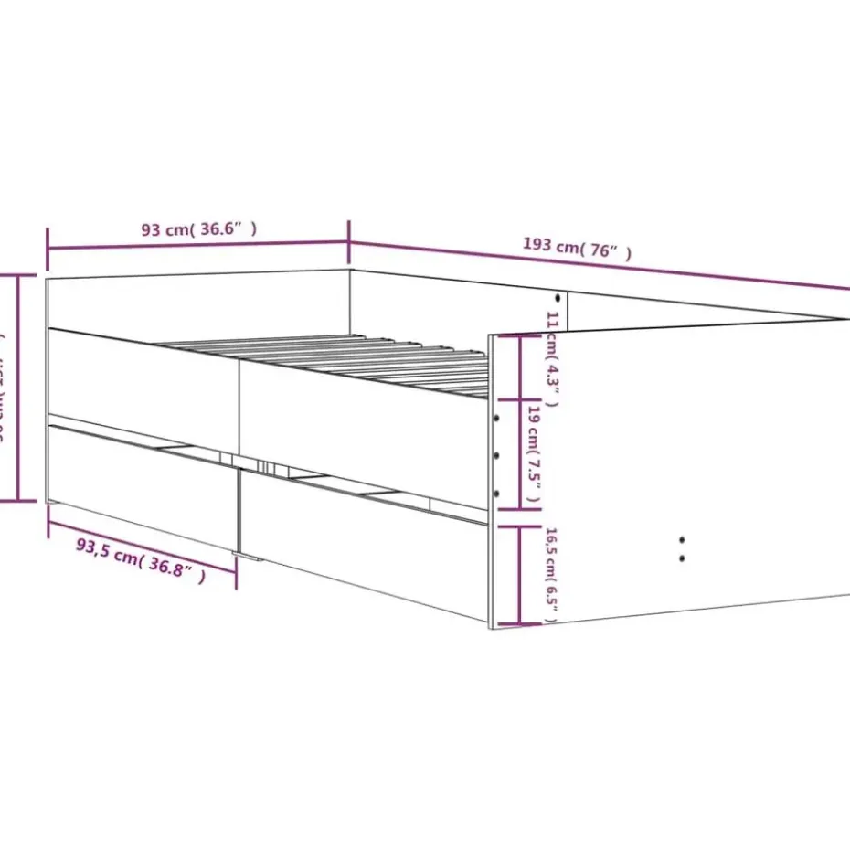 vidaXL - Bedframe met lades - Wit - Bewerkt hout - 90 x 190 cm