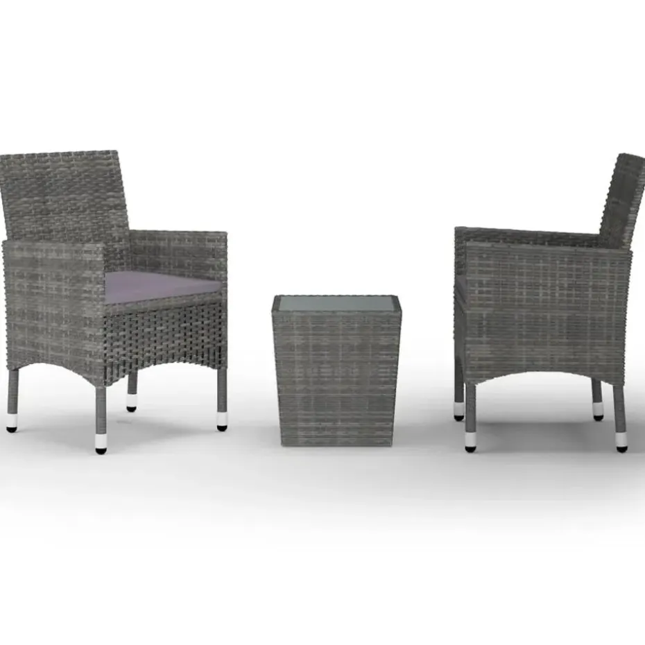 vidaXL - Bistroset - Grijs - Poly rattan en gehard glas - 3 stuks