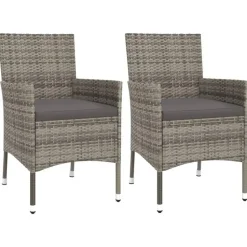 vidaXL - Bistroset - Grijs - Poly rattan - 3 stuks - Met kussens