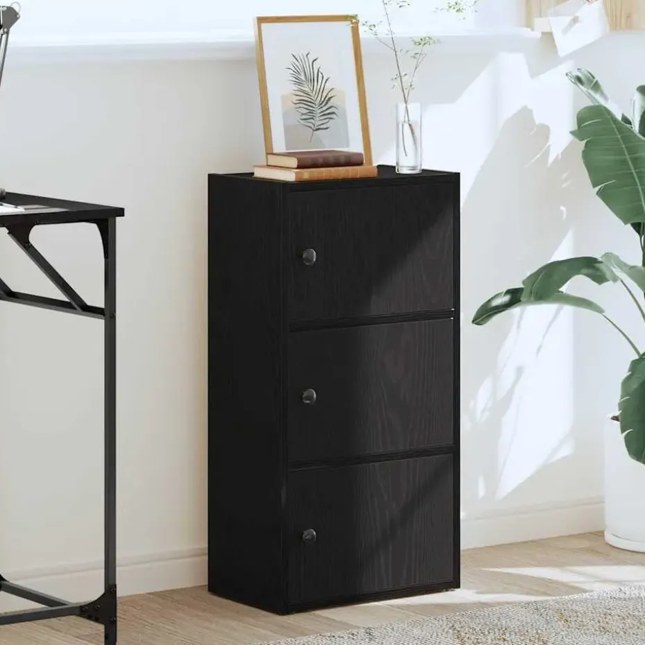 vidaXL - Boekenkast met 3 deuren voor woonkamers - Zwart - Hout - 40x24x77 cm
