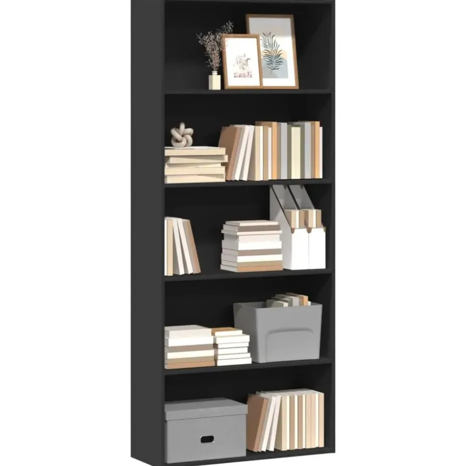 vidaXL - Boekenkast met 5 vakken voor kantoor - Zwart - Hout - 80x30x189 cm