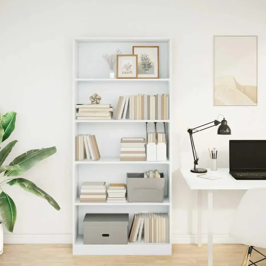 vidaXL - Boekenkast met 5 vakken - Wit - Bewerkt hout - 80x24x176 cm
