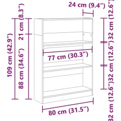 vidaXL - Boekenkast met 3 vakken - Wit - Bewerkt hout - 80x24x109 cm