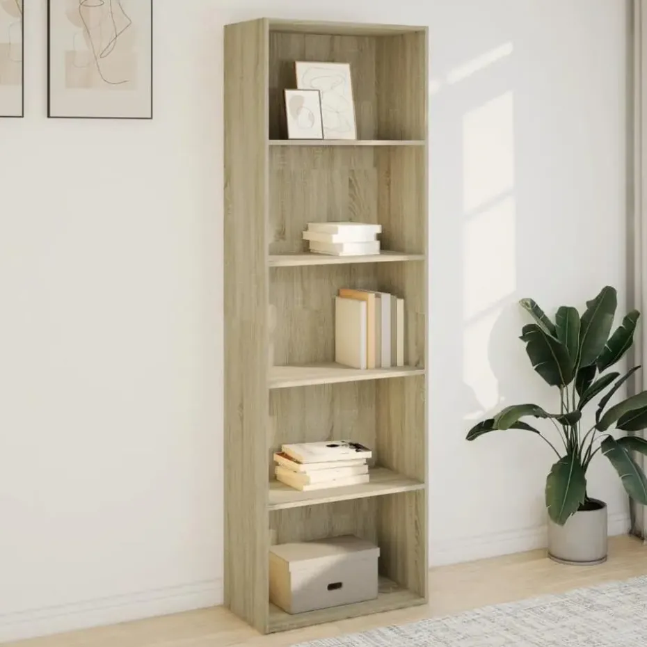 vidaXL - Boekenkast met 5 vakken voor woonkamers - Sonoma eiken - 60x30x189 cm
