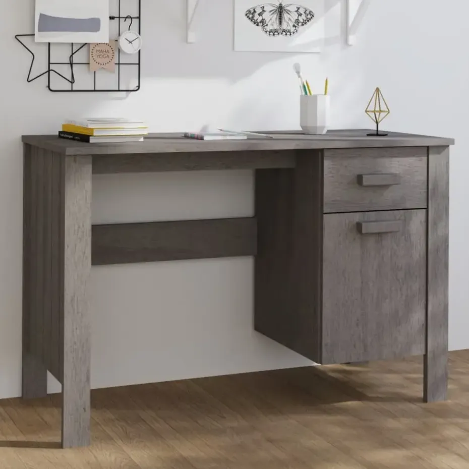 vidaXL - Bureau - Grijs - Grenenhout