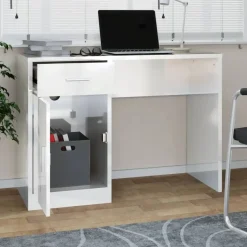 vidaXL - Bureau - Wit - Bewerkt hout
