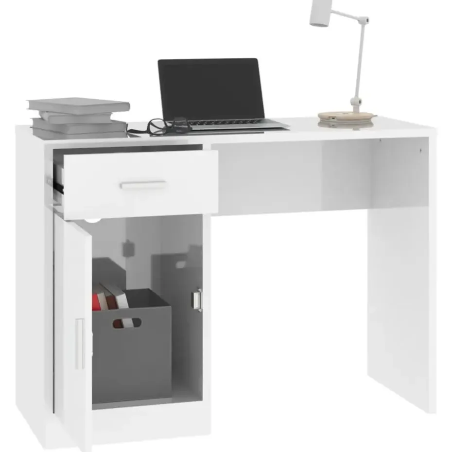 vidaXL - Bureau - Wit - Bewerkt hout