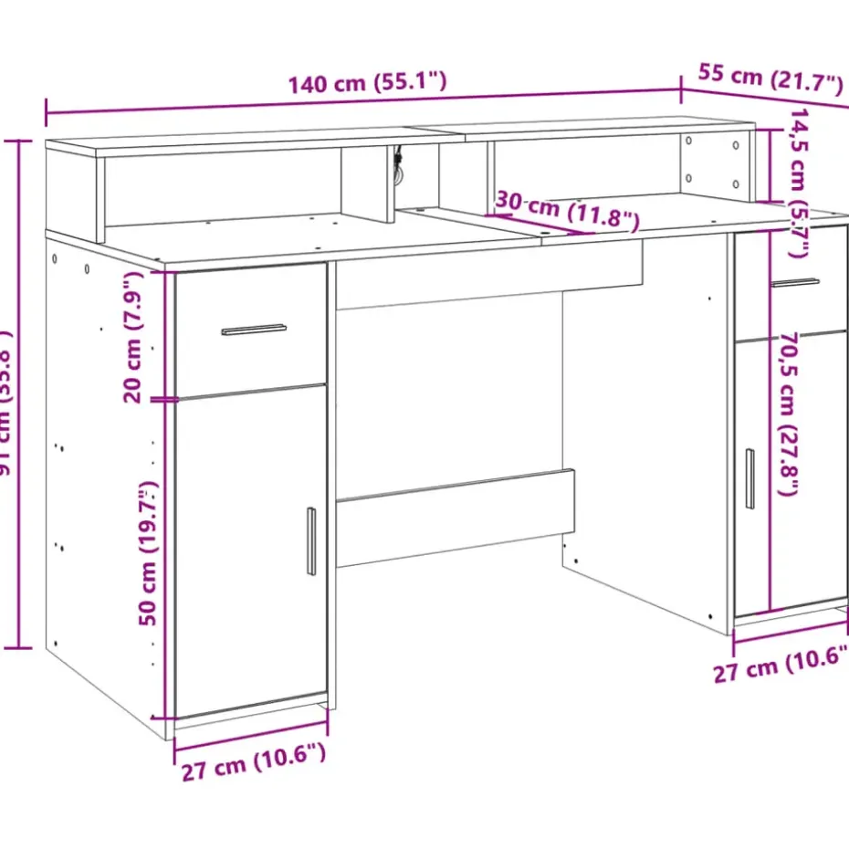 vidaXL - Bureau - Wit - Bewerkt hout - 140 x 55 x 91 cm