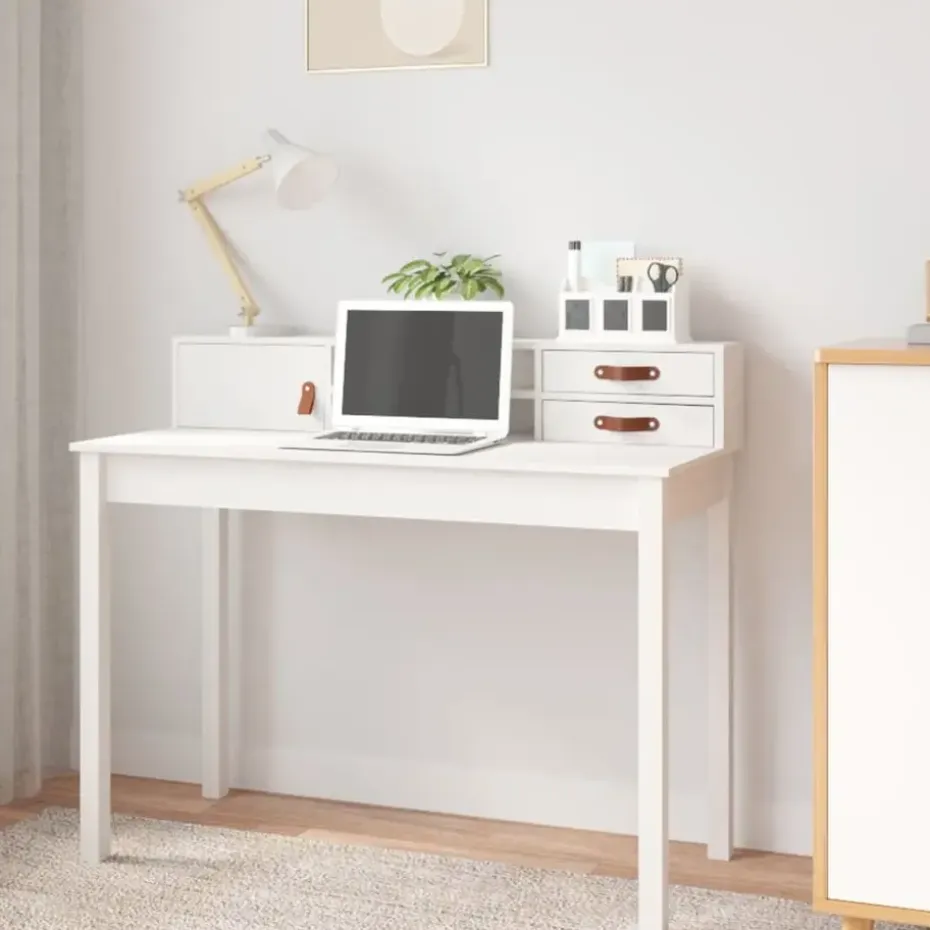 vidaXL - Bureau - Wit - Grenenhout