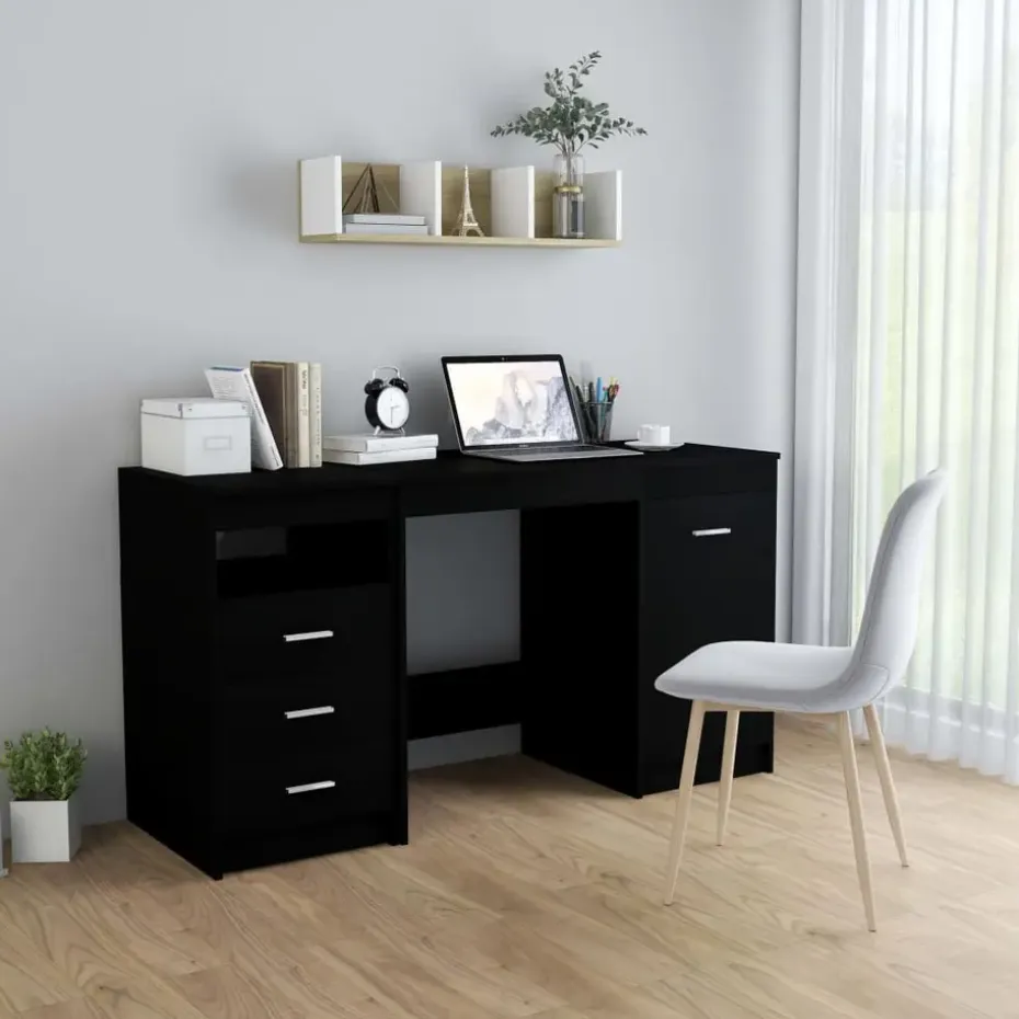 vidaXL - Bureau - Zwart - Bewerkt hout