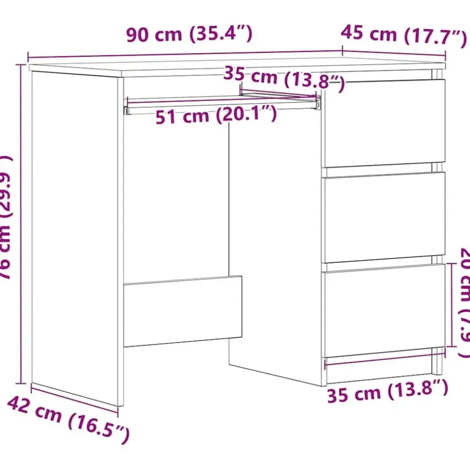 vidaXL - Bureau - Zwart - Bewerkt hout