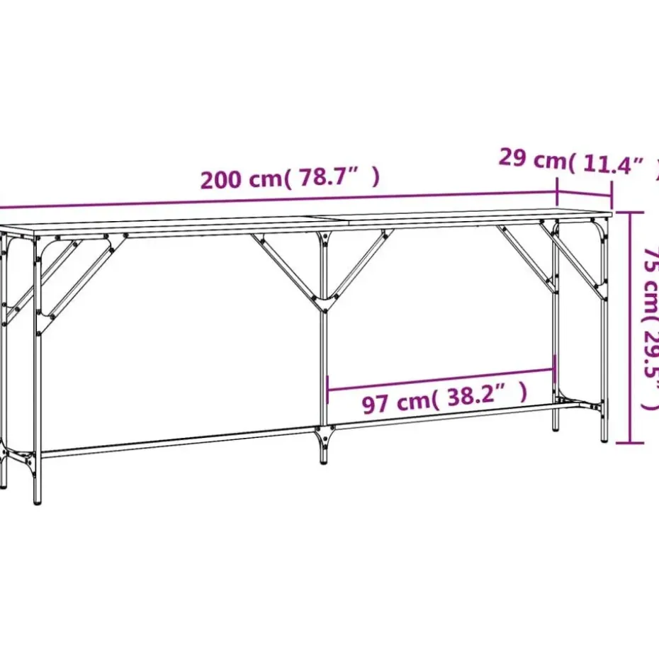 vidaXL - Consoletafel - Sonoma eiken - Bewerkt hout - 200x29x75 cm