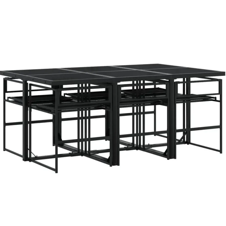 vidaXL - 7-delige inklapbaar Tuinset gris kussens -Zwart textileen - 165x107 cm