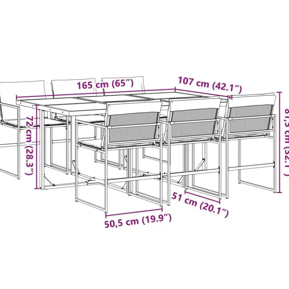 vidaXL - 7-delige inklapbaar Tuinset gris kussens -Zwart textileen - 165x107 cm