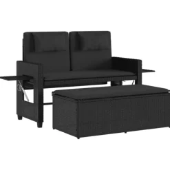 vidaXL - 2-delige Loungebanken Verstelbare met kussens - Zwart - 113x61x87 cm