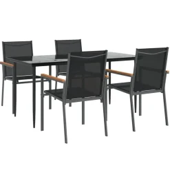 vidaXL - 5-delige Tuinset 4 fauteuils - Zwart - Textileen - 160x80 cm